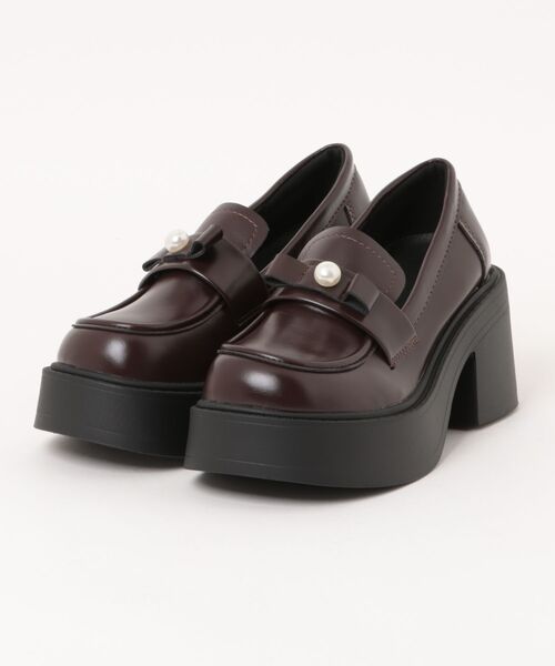 Shoes in Closet(シューズインクローゼット)の「【新入荷】+8.0㎝ 軽量 厚底 スクエアトゥ パール付きリボン アクセント ローファー 486(ローファー・レディース・ブラック/ダークブラウン・L/LL/S/M)」の6枚目の写真