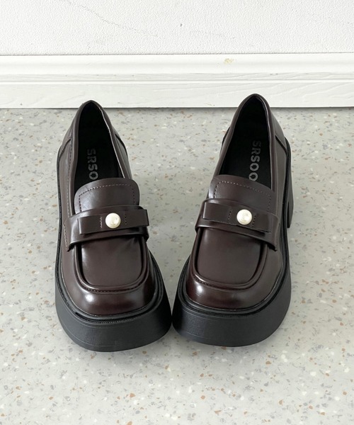 Shoes in Closet(シューズインクローゼット)の「【新入荷】+8.0㎝ 軽量 厚底 スクエアトゥ パール付きリボン アクセント ローファー 486(ローファー・レディース・ブラック/ダークブラウン・L/LL/S/M)」の22枚目の写真