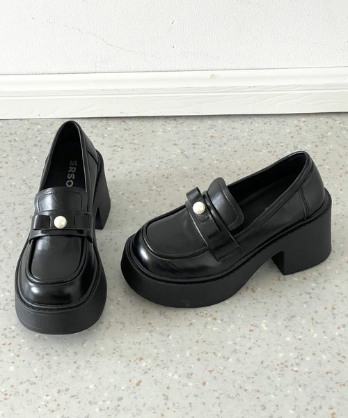 Shoes in Closet(シューズインクローゼット)の「【新入荷】+8.0㎝ 軽量 厚底 スクエアトゥ パール付きリボン アクセント ローファー 486(ローファー・レディース・ブラック/ダークブラウン・L/LL/S/M)」の13枚目の写真