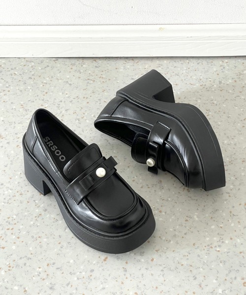 Shoes in Closet(シューズインクローゼット)の「【新入荷】+8.0㎝ 軽量 厚底 スクエアトゥ パール付きリボン アクセント ローファー 486(ローファー・レディース・ブラック/ダークブラウン・L/LL/S/M)」の14枚目の写真