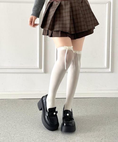 Shoes in Closet(シューズインクローゼット)の「【新入荷】+8.0㎝ 軽量 厚底 スクエアトゥ パール付きリボン アクセント ローファー 486(ローファー・レディース・ブラック/ダークブラウン・L/LL/S/M)」の8枚目の写真