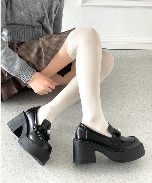 Shoes in Closet(シューズインクローゼット)の「【新入荷】+8.0㎝ 軽量 厚底 スクエアトゥ パール付きリボン アクセント ローファー 486(ローファー・レディース・ブラック/ダークブラウン・L/LL/S/M)」の10枚目の写真