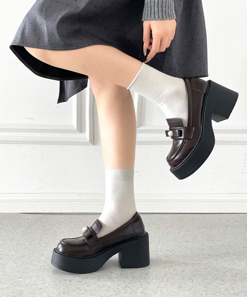 Shoes in Closet(シューズインクローゼット)の「【新入荷】+8.0㎝ 軽量 厚底 スクエアトゥ パール付きリボン アクセント ローファー 486(ローファー・レディース・ブラック/ダークブラウン・L/LL/S/M)」の15枚目の写真