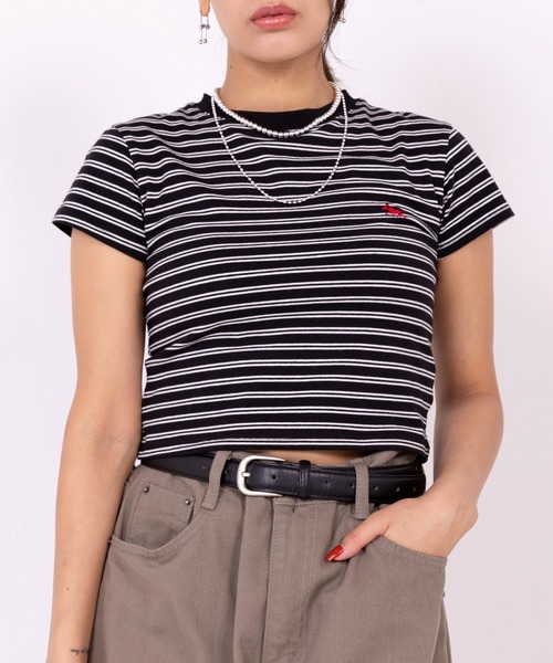 POLOCHAMPS(ポロチャンプス)の「【POLOCHAMPS】ポロチャンプス/ボーダー刺繍ショートTシャツ(Tシャツ/カットソー・レディース・ブラック×ホワイト/ネイビー/ブラック×グレー/ブラック・FREE)」の8枚目の写真