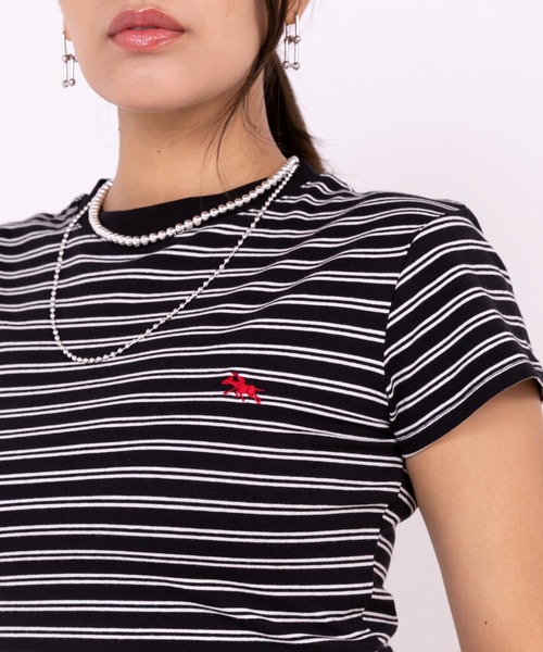 POLOCHAMPS(ポロチャンプス)の「【POLOCHAMPS】ポロチャンプス/ボーダー刺繍ショートTシャツ(Tシャツ/カットソー・レディース・ブラック×ホワイト/ネイビー/ブラック×グレー/ブラック・FREE)」の11枚目の写真