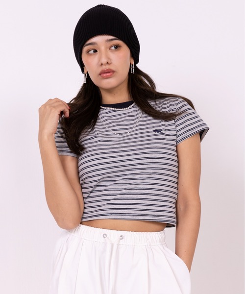 POLOCHAMPS(ポロチャンプス)の「【POLOCHAMPS】ポロチャンプス/ボーダー刺繍ショートTシャツ(Tシャツ/カットソー・レディース・ブラック×ホワイト/ネイビー/ブラック×グレー/ブラック・FREE)」の14枚目の写真