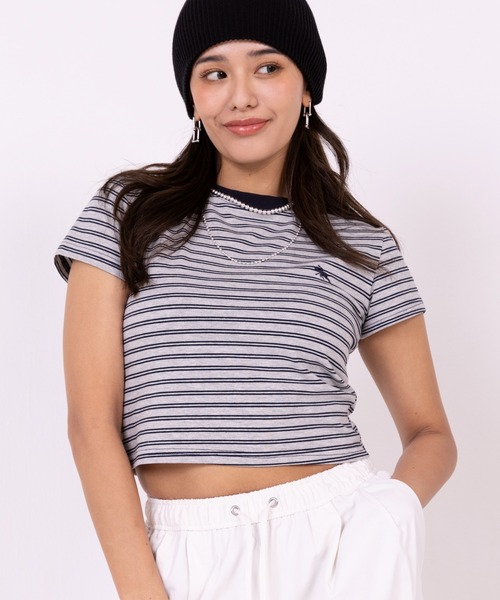 POLOCHAMPS(ポロチャンプス)の「【POLOCHAMPS】ポロチャンプス/ボーダー刺繍ショートTシャツ(Tシャツ/カットソー・レディース・ブラック×ホワイト/ネイビー/ブラック×グレー/ブラック・FREE)」の15枚目の写真