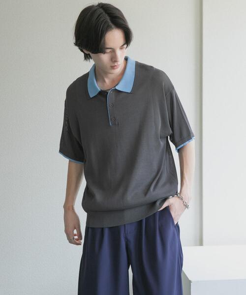 SENSE OF PLACE by URBAN RESEARCH(センスオブプレイスバイアーバンリサーチ)の「フェイクレイヤードニットポロシャツ(ニット/セーター・メンズ・ネイビー/ブラック/ミント/チャコールグレー・LARGE/MEDIUM)」の3枚目の写真