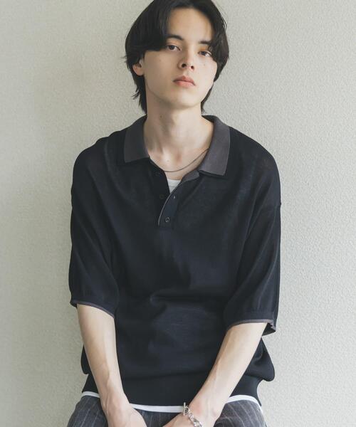SENSE OF PLACE by URBAN RESEARCH（センスオブプレイスバイアーバンリサーチ）の「フェイクレイヤードニットポロシャツ（ニット/セーター・メンズ・ネイビー/ブラック/ミント・LARGE/MEDIUM）」の2枚目の写真