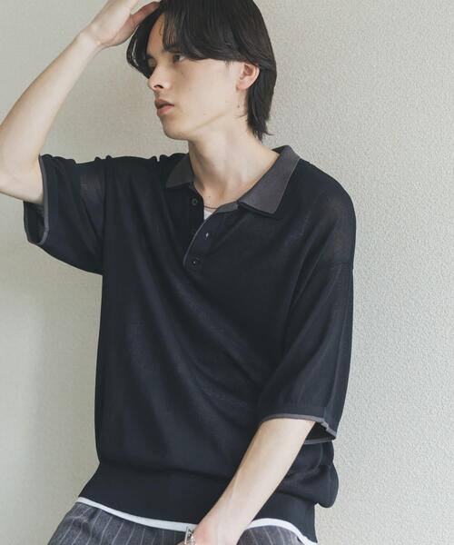 SENSE OF PLACE by URBAN RESEARCH（センスオブプレイスバイアーバンリサーチ）の「フェイクレイヤードニットポロシャツ（ニット/セーター・メンズ・ネイビー/ブラック/ミント・LARGE/MEDIUM）」の4枚目の写真