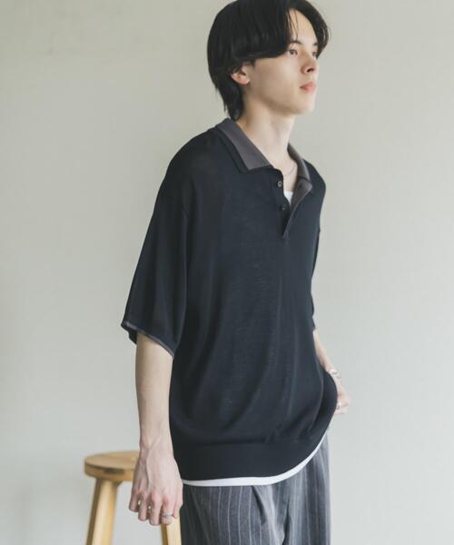 SENSE OF PLACE by URBAN RESEARCH（センスオブプレイスバイアーバンリサーチ）の「フェイクレイヤードニットポロシャツ（ニット/セーター・メンズ・ネイビー/ブラック/ミント・LARGE/MEDIUM）」の9枚目の写真