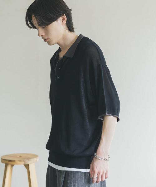 SENSE OF PLACE by URBAN RESEARCH（センスオブプレイスバイアーバンリサーチ）の「フェイクレイヤードニットポロシャツ（ニット/セーター・メンズ・ネイビー/ブラック/ミント・LARGE/MEDIUM）」の10枚目の写真