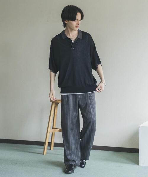 SENSE OF PLACE by URBAN RESEARCH（センスオブプレイスバイアーバンリサーチ）の「フェイクレイヤードニットポロシャツ（ニット/セーター・メンズ・ネイビー/ブラック/ミント・LARGE/MEDIUM）」の12枚目の写真