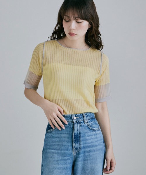 etoll.(エトル)の「シアースリーブ配色リブトップス(Tシャツ/カットソー・レディース・イエロー/グレー/ブラック・M)」の3枚目の写真