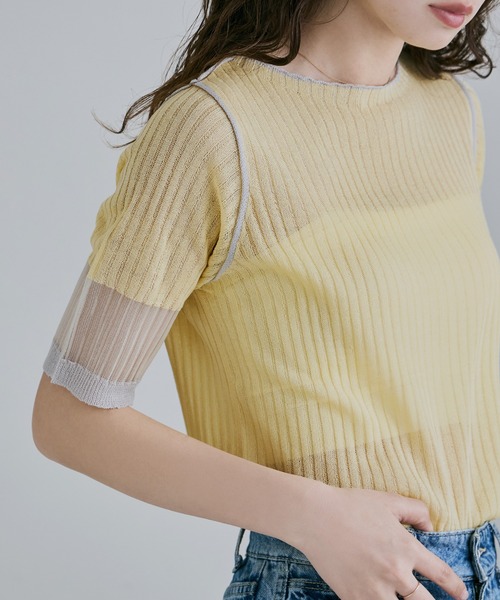 etoll.(エトル)の「シアースリーブ配色リブトップス(Tシャツ/カットソー・レディース・イエロー/グレー/ブラック・M)」の14枚目の写真