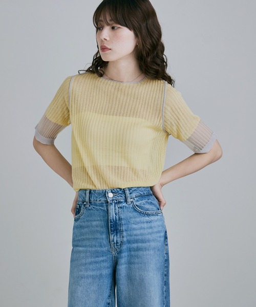 etoll.(エトル)の「シアースリーブ配色リブトップス(Tシャツ/カットソー・レディース・イエロー/グレー/ブラック・M)」の15枚目の写真