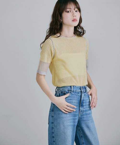 etoll.(エトル)の「シアースリーブ配色リブトップス(Tシャツ/カットソー・レディース・イエロー/グレー/ブラック・M)」の16枚目の写真