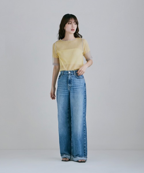 etoll.(エトル)の「シアースリーブ配色リブトップス(Tシャツ/カットソー・レディース・イエロー/グレー/ブラック・M)」の17枚目の写真
