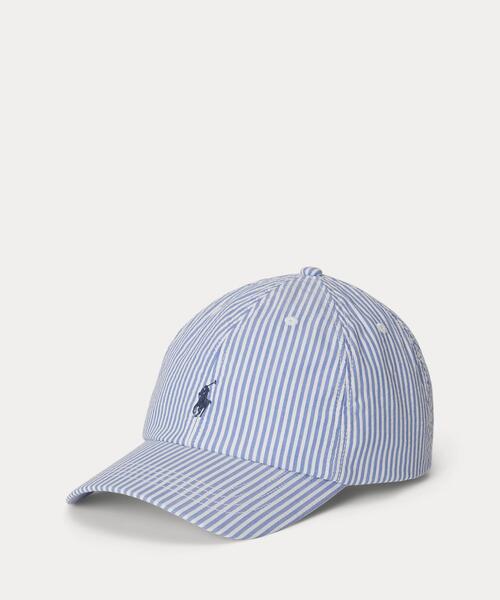 POLO RALPH LAUREN CHILDRENSWEAR(ポロ ラルフ ローレン チルドレンズウェア)の「ストライプド コットン シアサッカー ボール キャップ(キャップ・キッズ・ブルー・S/M)」の1枚目の写真