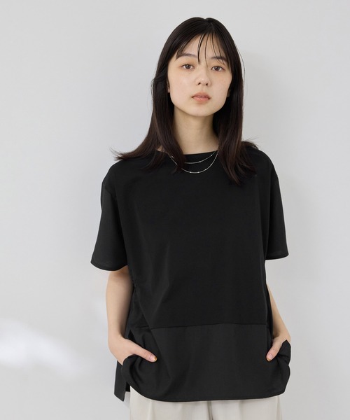 NAVY(ネイビー)の「【SARARI /サラリ】接触冷感 DRY UVカット 異素材切替クルーネック UVカットプルオーバー(Tシャツ/カットソー・レディース・ベージュ/ブルー/ブラック・M/L)」の1枚目の写真