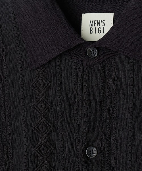 MEN'S BIGI（メンズビギ）の「トリコットジャカード 冷感七分袖サマーニット（Tシャツ/カットソー・メンズ・ブラック/ネイビー・02/03）」の5枚目の写真