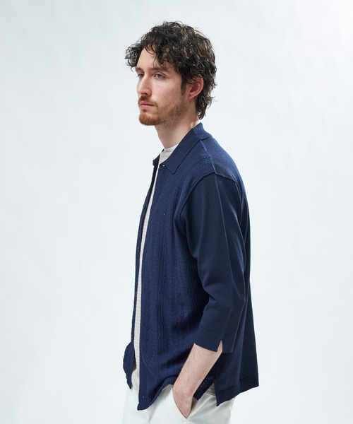 MEN'S BIGI（メンズビギ）の「トリコットジャカード 冷感七分袖サマーニット（Tシャツ/カットソー・メンズ・ブラック/ネイビー・02/03）」の11枚目の写真