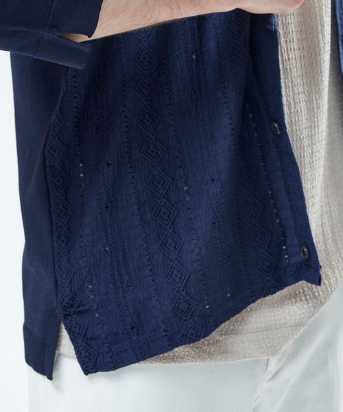MEN'S BIGI（メンズビギ）の「トリコットジャカード 冷感七分袖サマーニット（Tシャツ/カットソー・メンズ・ブラック/ネイビー・02/03）」の14枚目の写真