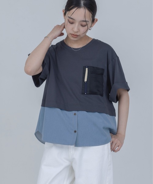 Eimee Law(エイミーロウ)の「テンセルデニムシャツドッキングTシャツ(Tシャツ/カットソー・レディース・ブラック/スミクロ・FREE)」の6枚目の写真