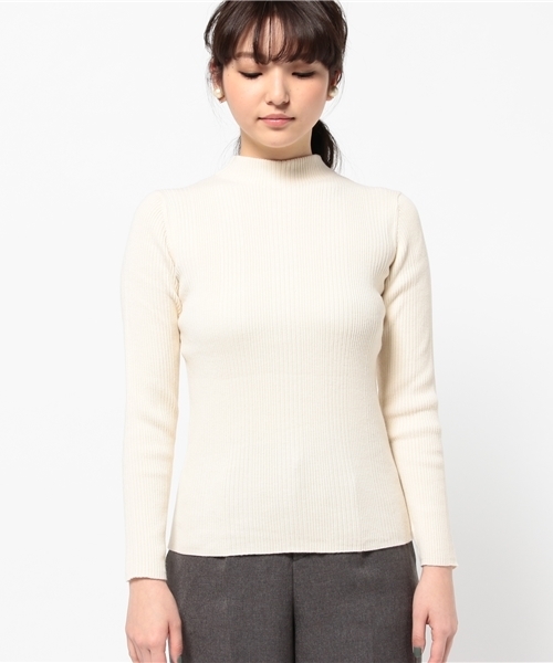 NATURAL BEAUTY BASIC（ナチュラルビューティーベーシック）の「ハイネックリブニット（ニット/セーター・レディース・イエロー/ネイビー/ホワイト系その他・MEDIUM）」の4枚目の写真
