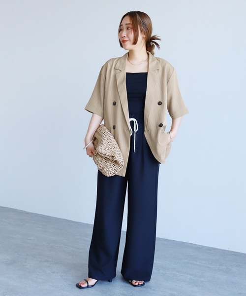 reca(レカ)の「【ZOZOTOWN限定】ピンストライプ半袖ジャケット(テーラードジャケット・レディース・ベージュ/チャコールグレー・FREE)」の4枚目の写真