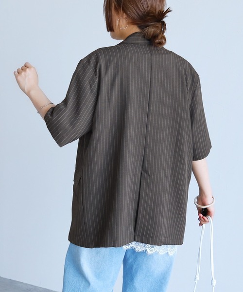 reca(レカ)の「【ZOZOTOWN限定】ピンストライプ半袖ジャケット(テーラードジャケット・レディース・ベージュ/チャコールグレー・FREE)」の10枚目の写真
