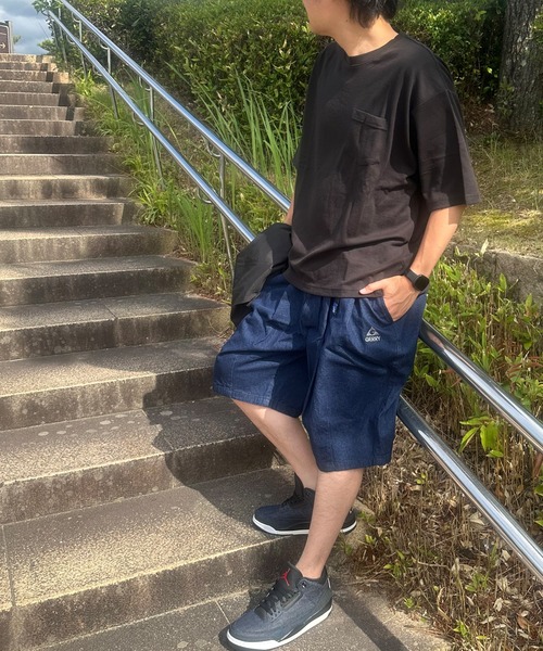 GERRY(ジェリー)の「GERRY ジェリー ウェビングベルト カラーデニム クライミング ワイドデニムハーフパンツ(デニムパンツ・メンズ・パープル/カーキ/ネイビー/ブラウン/ブルー・M/L/LL/S)」の15枚目の写真