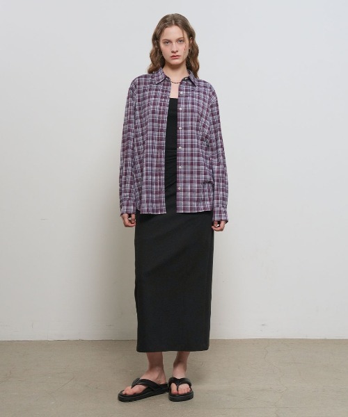 GENERAL IDEA（ジェネラルアイデア）の「【GENERAL IDEA】ルーズフィットチュラルチェックシャツ / LOOSE FIT NATURAL CHECK SHIRT（シャツ/ブラウス・レディース・パープル/レッド系・S/L/M）」の7枚目の写真