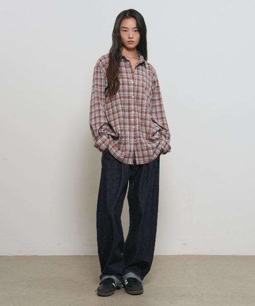 GENERAL IDEA（ジェネラルアイデア）の「【GENERAL IDEA】ルーズフィットチュラルチェックシャツ / LOOSE FIT NATURAL CHECK SHIRT（シャツ/ブラウス・レディース・パープル/レッド系・S/L/M）」の14枚目の写真