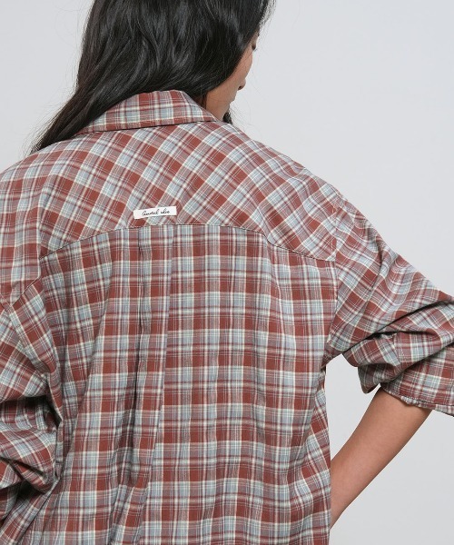 GENERAL IDEA（ジェネラルアイデア）の「【GENERAL IDEA】ルーズフィットチュラルチェックシャツ / LOOSE FIT NATURAL CHECK SHIRT（シャツ/ブラウス・レディース・パープル/レッド系・S/L/M）」の13枚目の写真
