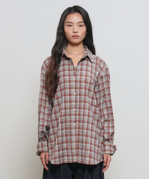 GENERAL IDEA（ジェネラルアイデア）の「【GENERAL IDEA】ルーズフィットチュラルチェックシャツ / LOOSE FIT NATURAL CHECK SHIRT（シャツ/ブラウス・レディース・パープル/レッド系・S/L/M）」の10枚目の写真