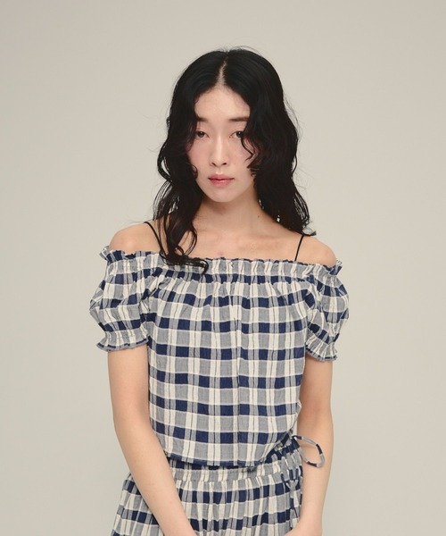 eL(エル)の「【eL】Made in India Gingham Check Blouse/660788(シャツ/ブラウス・レディース・ブラック系その他/ネイビー系・FREE)」の1枚目の写真