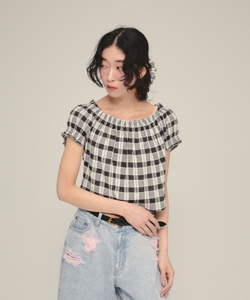 eL(エル)の「【eL】Made in India Gingham Check Blouse/660788(シャツ/ブラウス・レディース・ブラック系その他/ネイビー系・FREE)」の2枚目の写真