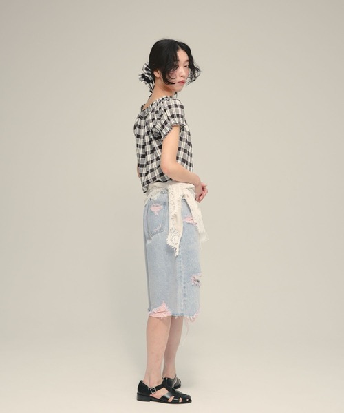 eL(エル)の「【eL】Made in India Gingham Check Blouse/660788(シャツ/ブラウス・レディース・ブラック系その他/ネイビー系・FREE)」の4枚目の写真