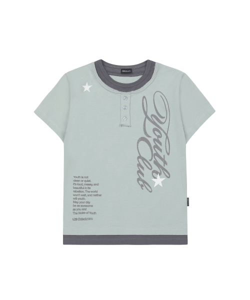 ODD STUDIO(オッドスタジオ)の「カットオフスター レイヤードヘンリーネックグラフィックTシャツ - ミスティミント(Tシャツ/カットソー・レディース・ミント・ONE)」の2枚目の写真