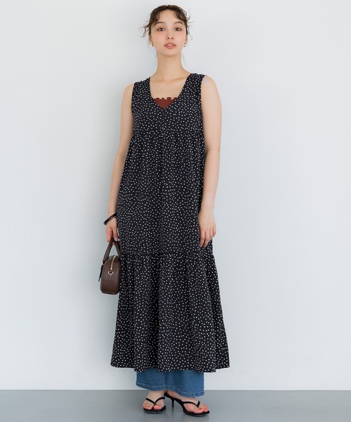 coca(coca)(コカ)の「ドットノースリーブワンピース(ワンピース・レディース・ブラウン/ブラック・L/M)」の2枚目の写真