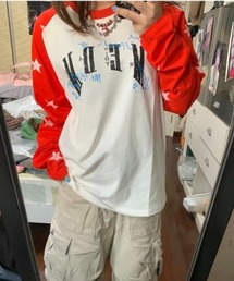 星柄ラグラン切り替えロング T シャツ