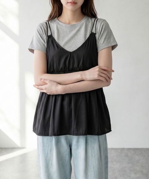 aimoha(アイモハ)の「レイヤードトップスセット(Tシャツ/カットソー・レディース・ライトグレー・M)」の4枚目の写真