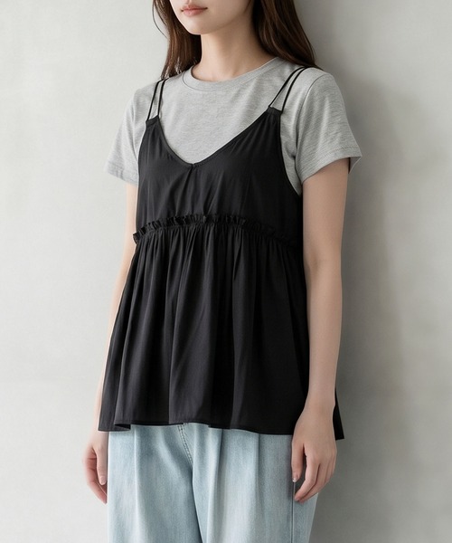 aimoha(アイモハ)の「レイヤードトップスセット(Tシャツ/カットソー・レディース・ライトグレー・M)」の3枚目の写真