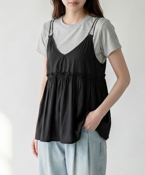 aimoha(アイモハ)の「レイヤードトップスセット(Tシャツ/カットソー・レディース・ライトグレー・M)」の2枚目の写真