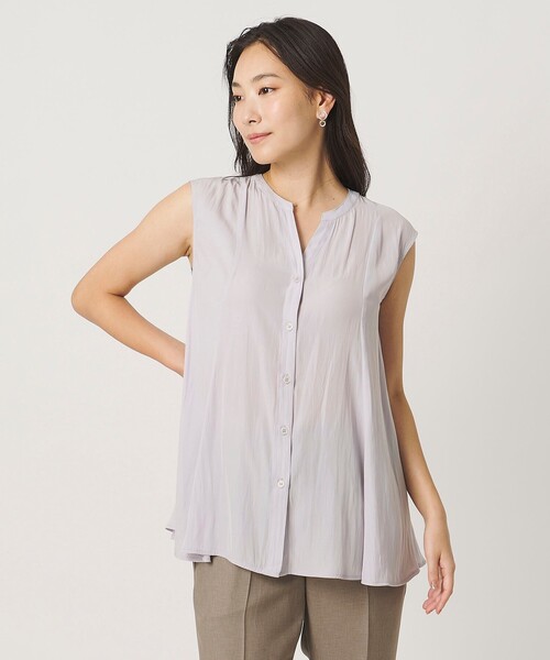 A DAY IN THE LIFE UNITED ARROWS（アデイインザライフユナイテッドアローズ）の「ヴィンテージサテン フレア キーネックブラウス＜A DAY IN THE LIFE＞（シャツ/ブラウス・レディース・ブラック/ライトグレー/イエロー・FREE）」の2枚目の写真