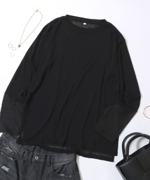 Semi-Sheer Tulle Sleeve T-Shirt / セミシアー袖チュール切替Tシャツ/透け感トップス 大人フェミニン シアーカットソー 長袖