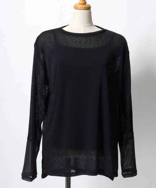 ANPAS（アンパス）の「Semi-Sheer Tulle Sleeve T-Shirt  / セミシアー袖チュール切替Tシャツ／透け感トップス 大人フェミニン シアーカットソー 長袖（Tシャツ/カットソー・レディース・ブラック/ダークブラウン/クリーム/ブルーグレー・L/M）」の5枚目の写真