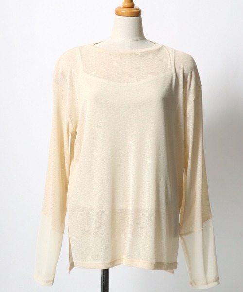 ANPAS（アンパス）の「Semi-Sheer Tulle Sleeve T-Shirt  / セミシアー袖チュール切替Tシャツ／透け感トップス 大人フェミニン シアーカットソー 長袖（Tシャツ/カットソー・レディース・ブラック/ダークブラウン/クリーム/ブルーグレー・L/M）」の21枚目の写真