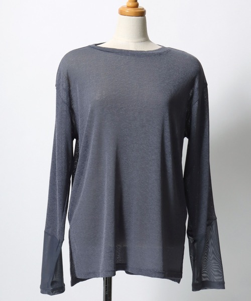 ANPAS（アンパス）の「Semi-Sheer Tulle Sleeve T-Shirt  / セミシアー袖チュール切替Tシャツ／透け感トップス 大人フェミニン シアーカットソー 長袖（Tシャツ/カットソー・レディース・ブラック/ダークブラウン/クリーム/ブルーグレー・L/M）」の11枚目の写真